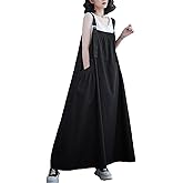 Denim Jumper Dress for Women Maxi Loose Adjustable Straps Long Jean Dresses Plus Size Overall Dress with Pockets