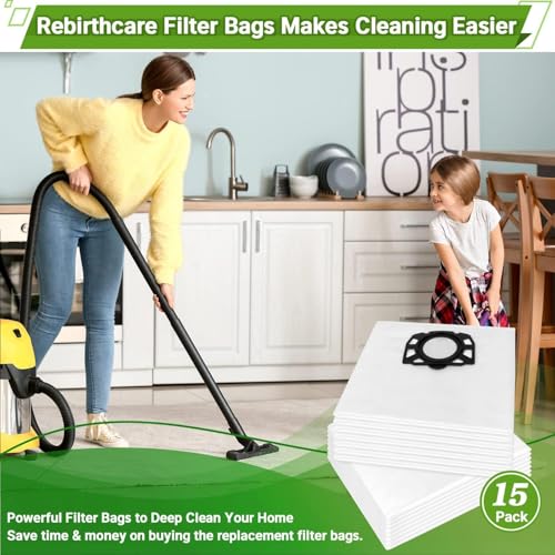 Rebirthcare Vacuum Cleaner Bags for Karcher 2.863-006.0 Fleece Filter Bags 487 Replacement Bags WD4 WD5 WD6 WD5P WD6P Premium MV4 MV5 MV6 Bags Filter Bags Wet & Dry Vacuum Cleaner Bags Bags