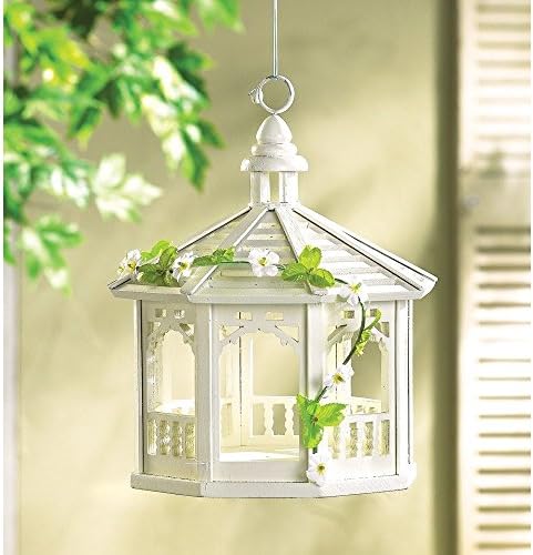 GHP Pack of 10 Gingerbread White Outdoor Gazebo Style Garden Hanging Bird Feeder