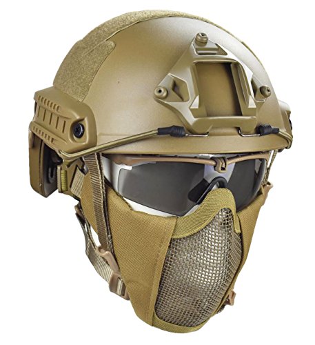 JFFCESTORE MH Updated Version Fast Tactical Helmet Combined with Foldable Half Face Mesh Mask and Goggles for Paintball CS Game Set