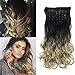 SARLA Ombre Clip in Hair Extensions Black to Ash Blonde Full Head 7 Pcs Curly Wavy Synthetic Hairpiece for Women 20 Inch