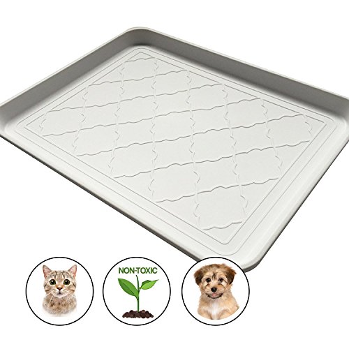 Easyology Pets Premium Large Pet Food Mat, Non Skid Backing, 1” Edge, Spill Containment, Dog, Cat, Feeding Tray (White) 17.5” x 14”