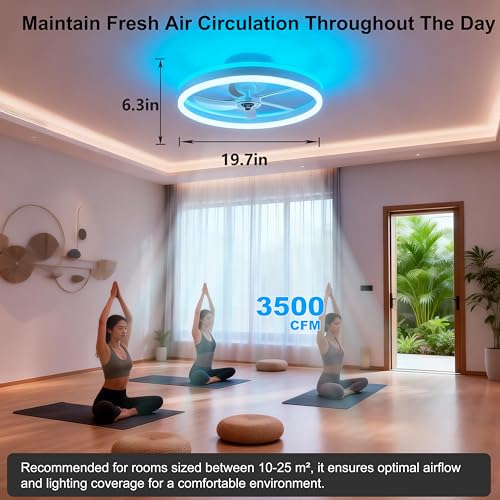 Seyxicnor RGBCW Smart Ceiling Fan with Light, APP Remote Control, 10 RGB Modes, 6 Reversible Speed, Silent LED Dimmable Ceiling Fan for Bedroom 50 cm White