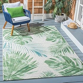 SAFAVIEH Barbados Collection 5'3" x 7'6" Green / Teal BAR590X Tropical Botanical Indoor/ Outdoor Non-Shedding Easy Cleaning Patio Backyard Porch Deck Mudroom Area Rug 51MC5pf8SHL