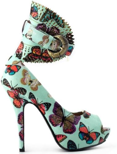 Show Story Light Blue Multi Color Butterfly Print Peeptoe Gladiator Platform Stiletto Pumps,LF30444LB39,8US,Light Blue