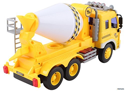 Memtes Friction Powered Cement Mixer Truck Toy with Lights and Sound for Kids