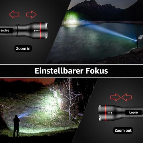 Lepro LED Torch, LE2000 Extremely Bright LED Torches with 5 Modes, Zoomable Camping Hand Lamp, Waterproof Torch for Camping, Outdoors, Hiking, Fishing, Gift (Pack of 2) | Extremely bright mini torches (no batteries included), waterproof torch light for outdoor, hiking, gift, emergency