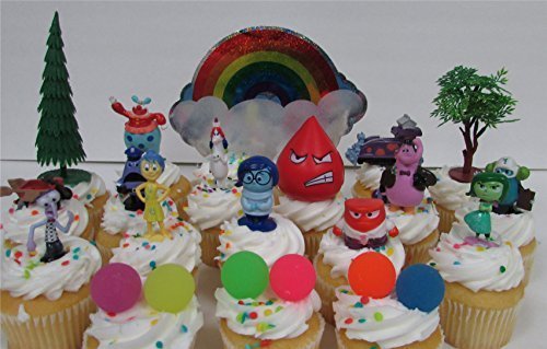 Disney Pixar INSIDE OUT 16 Piece Birthday CUPCAKE Topper Set Featuring Joy, Sadness, Anger, Fear, Bing Bong, Disgust, Jangles the Clown and Other Figures, 6 Memory Balls, Themed Decorative Accessories, Figures Average 1/2" to 2.5" Tall