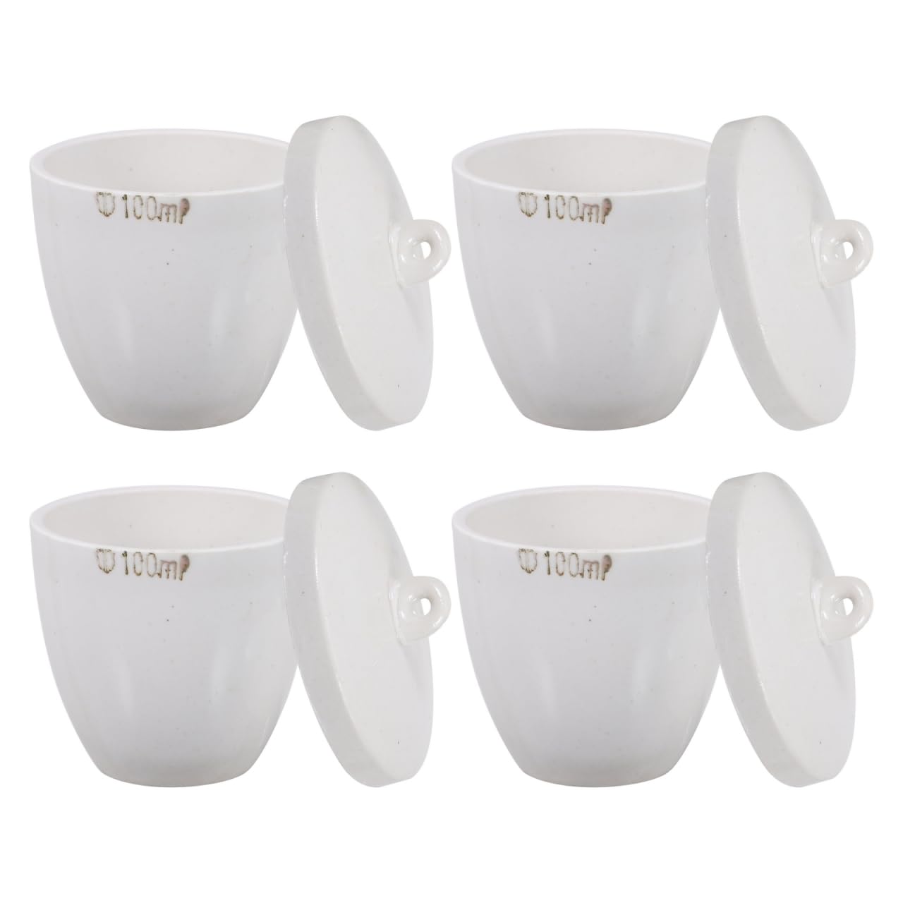VILLCASE Ceramic Crucible 4Pcs 100Ml Porcelain Lab Crucibles with Lids Small Crucible Bowls for School and Scientific Use