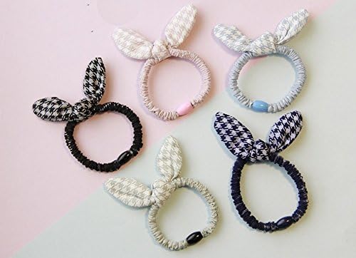 Yunneihe Cute Rabbit Ear Hair Bands Bow Ties Ponytail Holders - Houndstooth Style