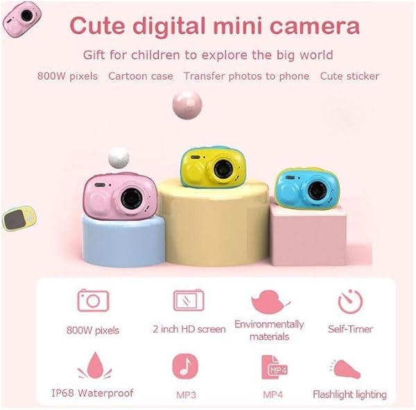 noyydh Childrens Waterproof Camera 3 Meters Waterproof 2 0 Inches HD IPS Display Support MP3 MP4 Color Pink