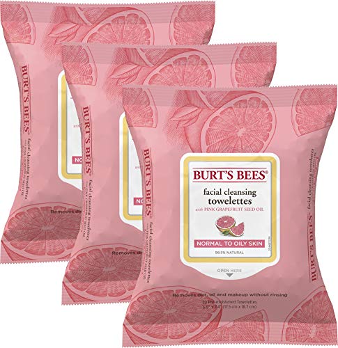 Burt's Bees Sensitive Facial Cleansing Towelettes with Pink Grapefruit - 30 Count (Pack of 3) (Best Makeup For Oily Skin And Acne Prone Skin)