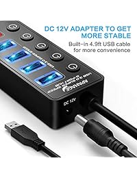 APANAGE 8 Ports Powered USB 3.0 Hub Splitter, 4 Ports USB Data Hub + 4 Smart 2.4A Charging Ports USB Hub, 12V 4A Power Adapter for MacBook Air, Laptop, iMac,PC, USB Flash Drives, Hard Drive (Black)