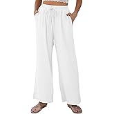 FLAVOFIIT Women Linen Wide-Leg Palazzo Pants Summer Flowy Baggy High Waist Casual Lounge Travel Trousers with Pockets