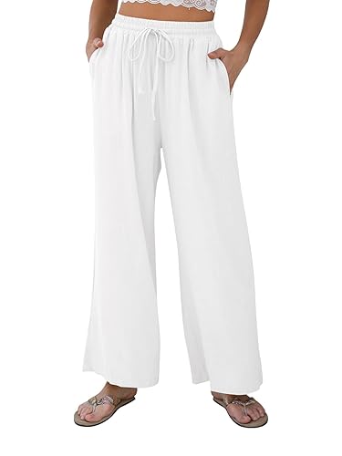 FLAVOFIIT Women Linen Wide-Leg Palazzo Pants Summer Flowy Baggy