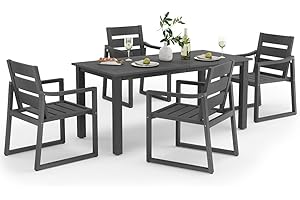 Cozyman HDPS Outdoor Patio Dining Set, 5-Piece, All Weather Outdoor Table and Chairs, Resin Outdoor Kitchen Furniture Dining Sets for Outdoor Indoor, Patio, Lawn, Garden, and Backyard, Dark Gray