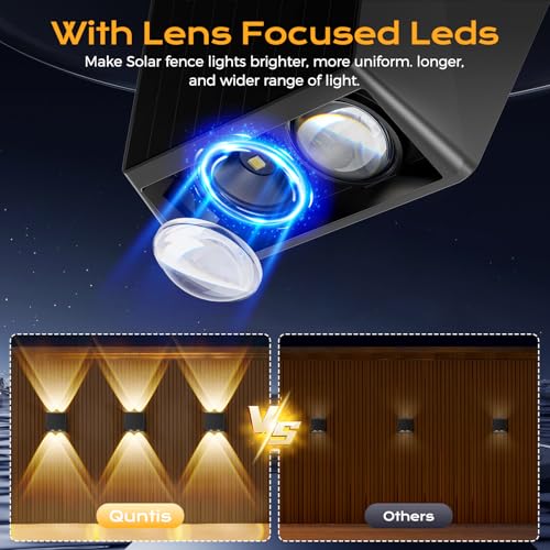 Quntis Up Down Solar Wall Light Outdoor, 4Pack Warm White & RGB Solar Fence Lights, IP65 Waterproof Front Door Outside Lights for Garden Porch Deck Stair Post Yard Backyard Pathway, Black