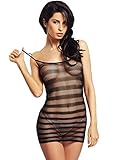 Amoretu Womens Fishnet Lingerie Striped Mini Dress Strap Chemise