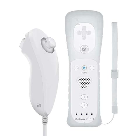 Built-in Motion Plus Wireless Remote and Nunchuck Controller with Silicone Case & Wrist Strap for Nintendo Wii and Wii U (Whi