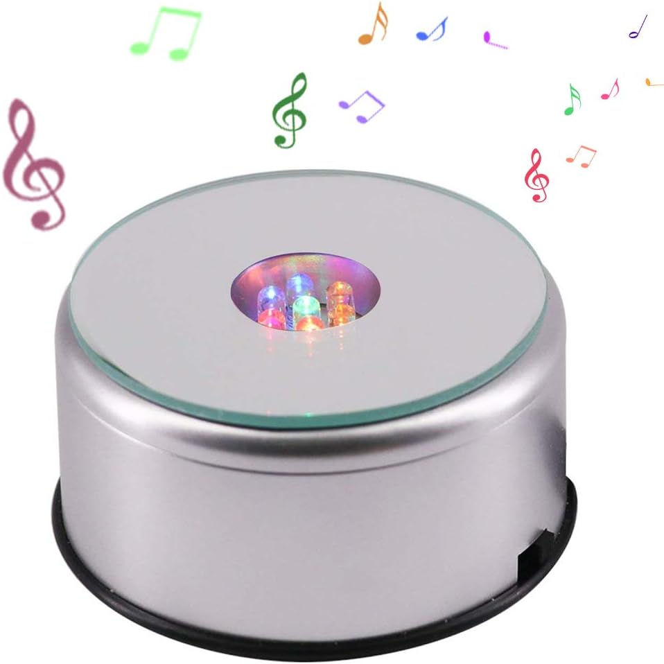 Finaze Display Base 7 LED Lighted Silver Mirrored Cycling Music Box Base-3 Inch