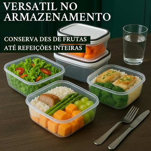 Kit 5 Potes Herméticos para Geladeira com Tampa Plástica Transparente - Armazena Alimentos, Antivazamento, Ideal para Freezer/Microondas, Livre de BPA