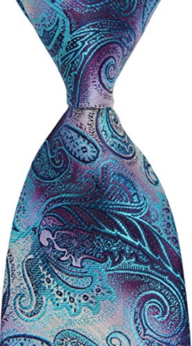 New Classic Paisley Purple Turquoise JACQUARD WOVEN Silk Men's Tie Necktie