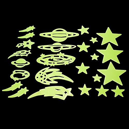 TukTek Kids First Glow in the Dark Assorted Stars Stick On Wall Stickers & Ceiling Decoration for Children Bedroom Nursery