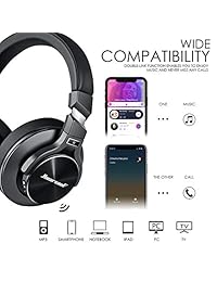 Auriculares Hiearcool L2 con cancelación de ruido activa, auriculares Bluetooth con micrófono, auriculares estéreo de alta fidelidad con graves inalámbricos sobre la oreja, adaptador de avión y funda de transporte para todos los dispositivos con clavija d