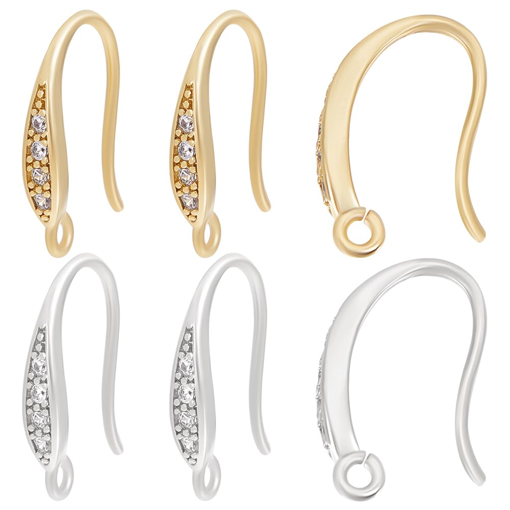 Beebeecraft 1 Box 12Pcs French Ear Hooks 18K Gold and Platinum Plated Brass Cubic Zirconia Leverback Ear wires with Dangle Loops for DIY Jewellery Earring Making Findings