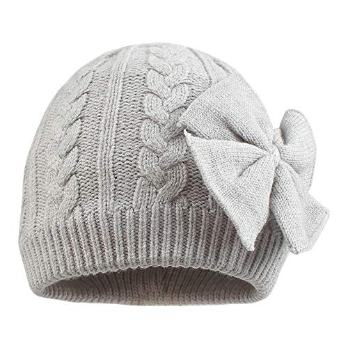Winter Warm Knitted Baby Hat for Girls Cotton Lined Infant Toddler Girls Hat Autumn Cute Bow Classic Girls Beanie 0-6Y (Gray, M)