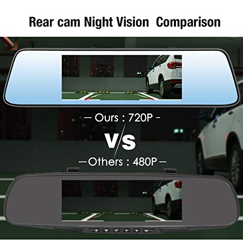 PUMPKIN Mirror Dash Cam Backup Camera 7” Touch Screen Dual Lens 1080P Front and 720P Rear with Rear View Camera, Night Vision, G-Sensor, Parking Monitor