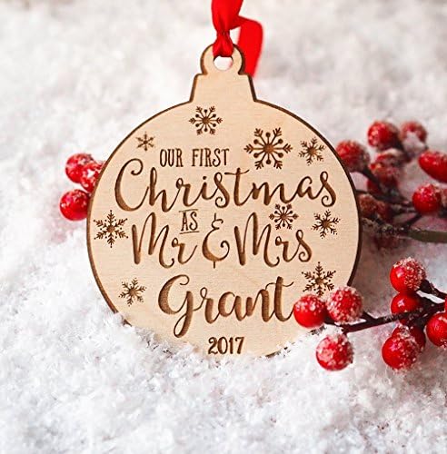 Mr &amp; Mrs Ornament 2017 | First Christmas as Mr &amp; Mrs | 1st Married Christmas | 3 Inch width | finished with a Satin Ribbon