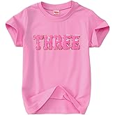 Ritatte Toddler Baby Girl Birthday Shirt Sequin Glitter Numbers Embroidery T-Shirt Outfit Chenille Patch Gift Tee Tops 1-4T