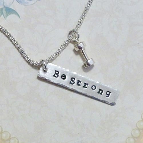 Personalized Dumbbell Fitness Hand Stamped Sterling Silver Charm Necklace