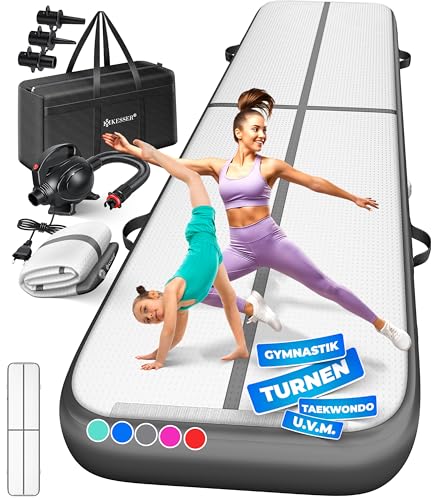KESSER® Turnmatte Aufblasbar Airtrack Fitness-Matte Gymnastikmatte | inkl. Tragetasche & elektr. Luftpumpe | Yogamatte, Tumbling Matten, Trainingsmatt