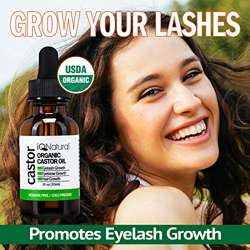 Organic Castor Oil - 100% USDA Certified Pure Cold Pressed - Boost Growth For Eyelashes, Hair, Eyebrows, Face and Skin - with Treatment Applicator Kit 1oz (30ml) ((2 Pack) 1oz each CASTER)