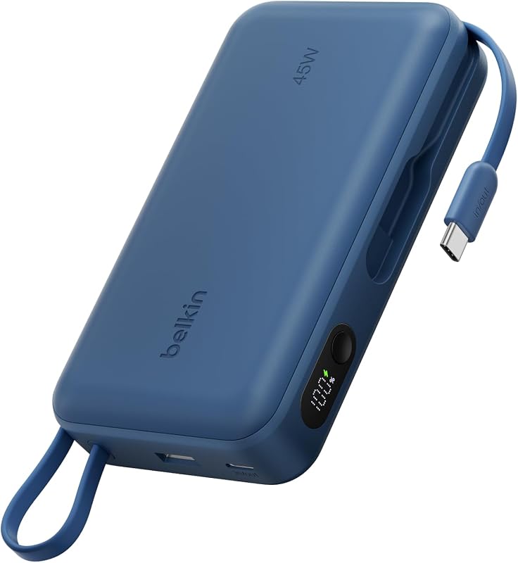 UltraCharge 20000mAh Power Bank, USB-C-Kabel und Anzeige – Blau