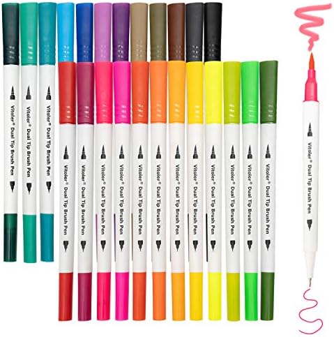 VITOLER Coloured Markers Twin Tip Brush Pens,Advantageous Tip Markers & Coloured Brush Markers for Child Grownup Coloring Drawing Planner Calendar Artwork Initiatives(24 Brush Pens Set)
