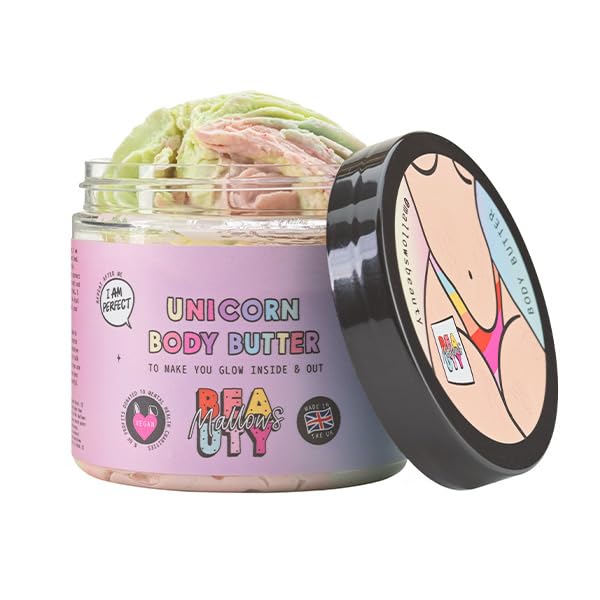 Mallows Beauty Body Butter, Rich Nourishing Moisturiser with Shea & Cocoa Butter, Vitamin E & Natural Oils, Hydrating Body Cream for Soft, Glowing Skin – Dessert-Inspired Scents. (Unicorn Body Butter)