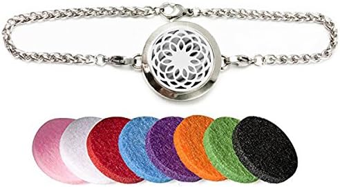 Aromatherapy Essential Oil Diffuser Tree of Life Locket Stainless Steel Link Bracelet With 10 Felt Pads (25 mm Sunflower)