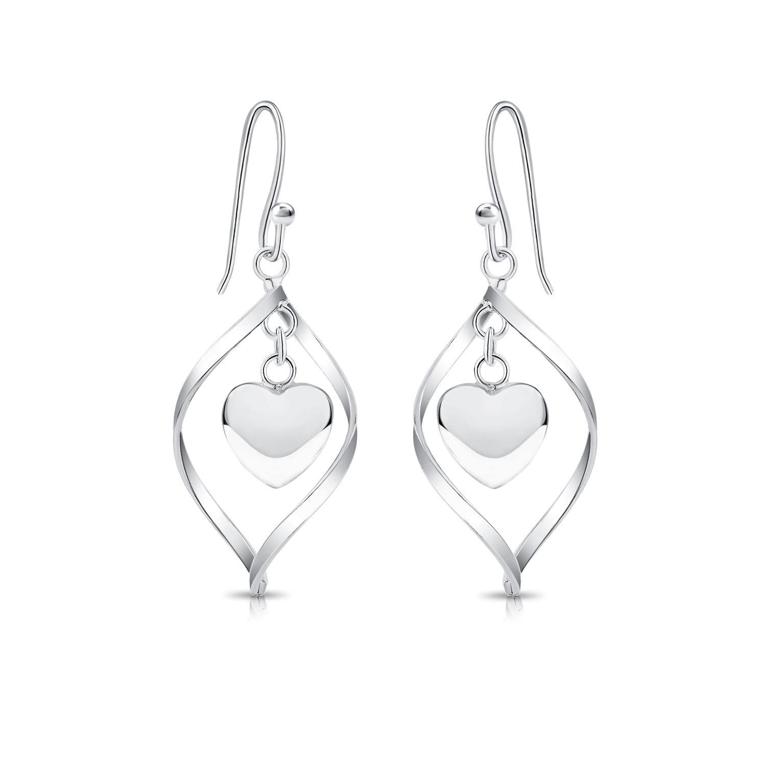 DTPSilver - 925 Sterling Silver Rodium Plated Teardrop Dangling Earrings with Heart