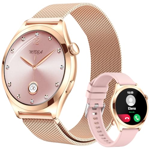 Fitonme Women's Smart Watch Calls, 1.27 Inch HD Curved Screen, SpO2 Sleep Heart Rate Monitor, 120+ Sports Modes, Waterproof IP68, Women's Smartwatch for Android iOS (Rose Gold)