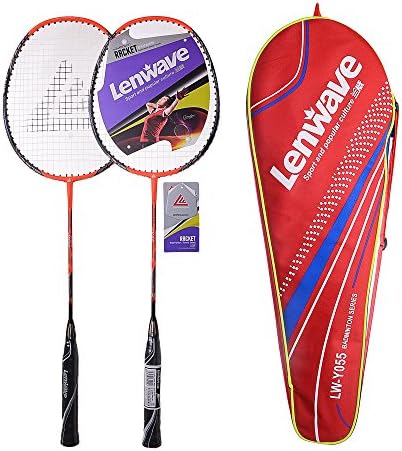 Lenwave Badminton Set Two Aluminum Shaft Badminton Racquet Badminton Racket Set Including Badminton Bag Set of 2 (Red)