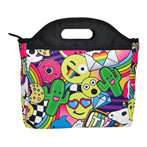 iscream Emoji Party Easy Carry, Easy Clean Lined Neoprene Insulated Lunch Tote