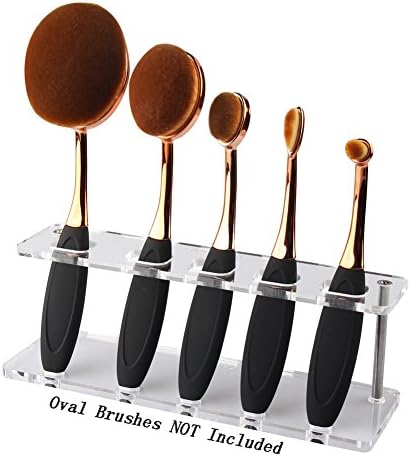 Summifit 5 Holes Oval Makeup Brushes Holder Toothbrush Makeup Brush Kit Drying Rack Oval Brush Set Organizer Shelf (Clear)