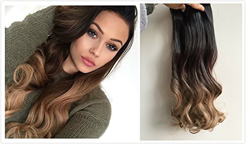 Thick one piece ombre clip in hair extensions long wavy…
