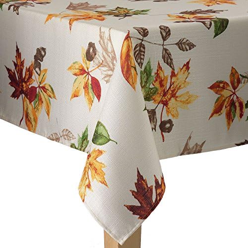 Harvest Season Leaf Pattern Woven Fabric Fall Tablecloth - Ivory - 60" x 102" Obl