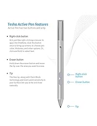 Surface Pen, Tesha Active Pen Bolígrafo inalámbrico con puntero Digitalizador 1024 niveles de sensibilidad a la presión para Microsoft Surface Book, Surface Pro 4, Pro 3, Surface 3   astilla