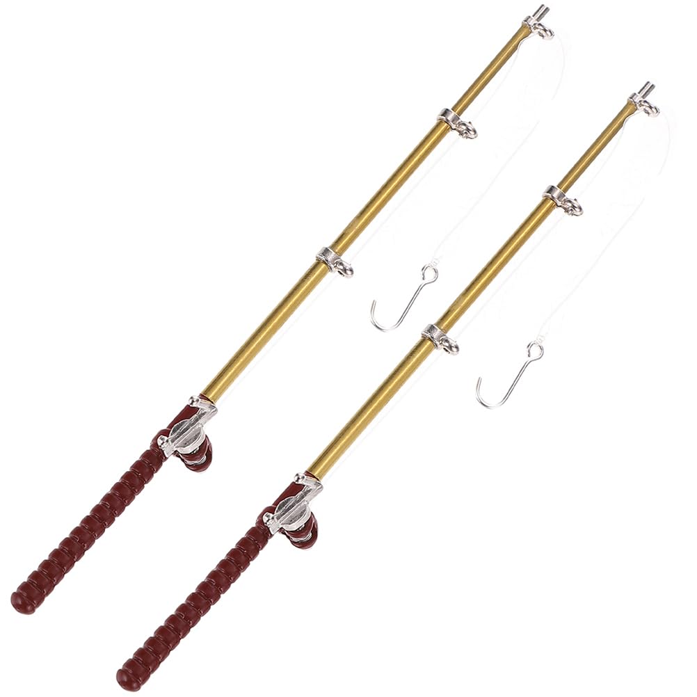 Photo 1 of Totority Mini Fishing Rods Toys 2pcs Artificial Fishing Rods Mini House Decoration Hut Accessories Desktop Decorations Mini House Accessories Desktop Fishing Rods Model Miniature Fishing Toys For Kids