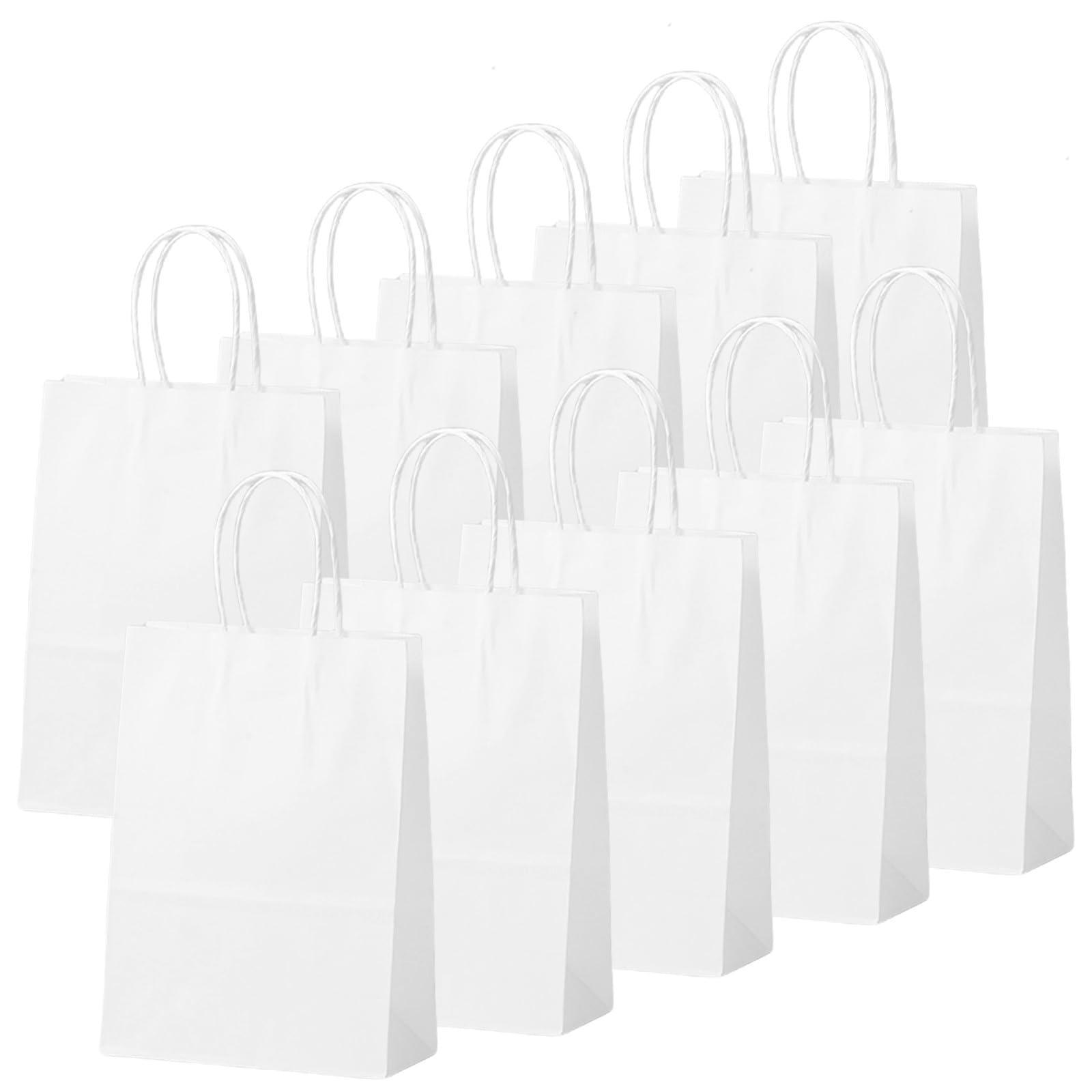 10Pcs Gift Bags Large White Paper Party Bags for Kids Parties,Goodie Candy Sweets Bag with Handles,Flat Bottom Kraft Wrapping Paper Party Favour Bag for Present,Christmas Halloween Wedding